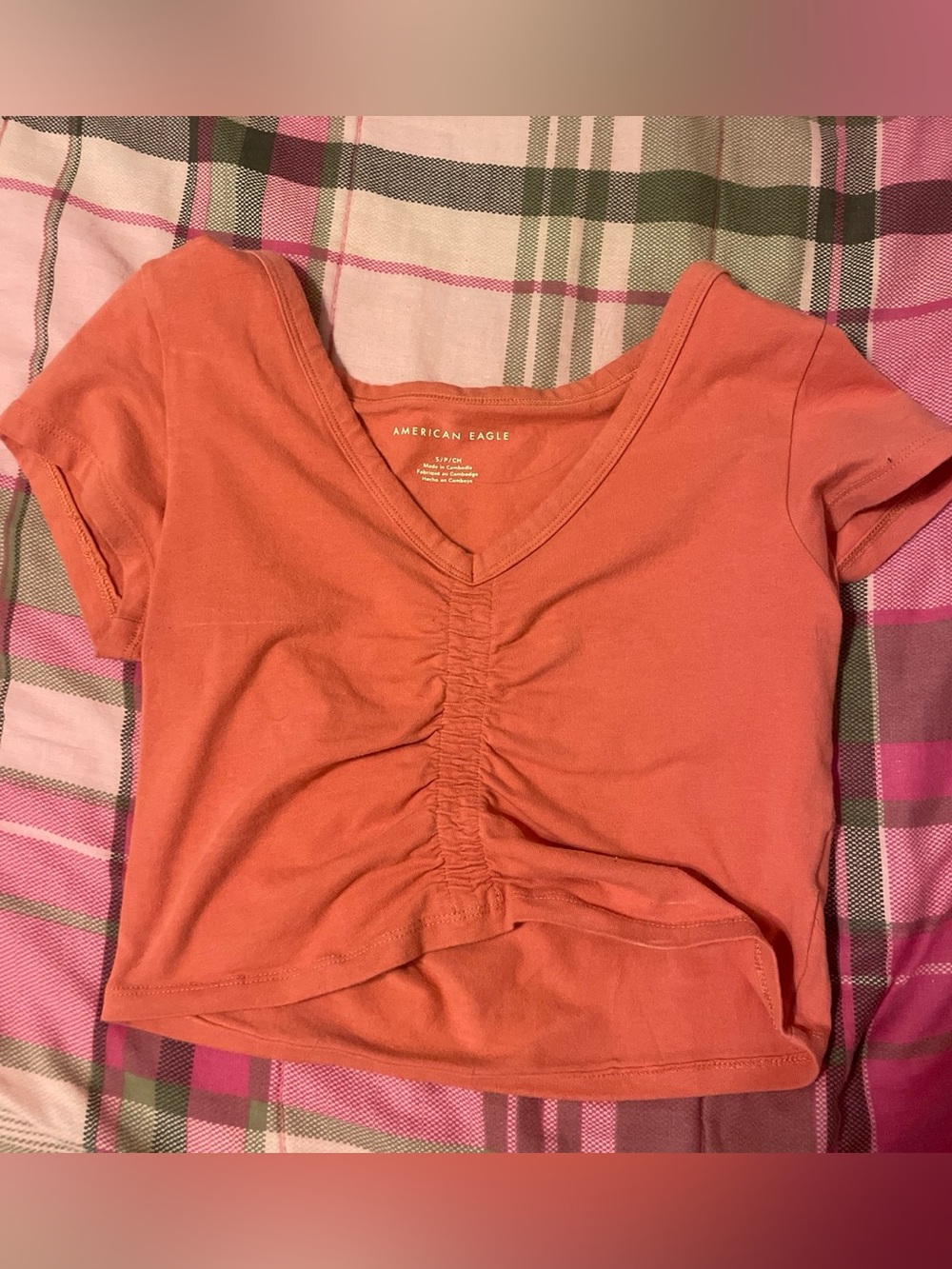 Orange American Eagle Cinched Crop Top | S